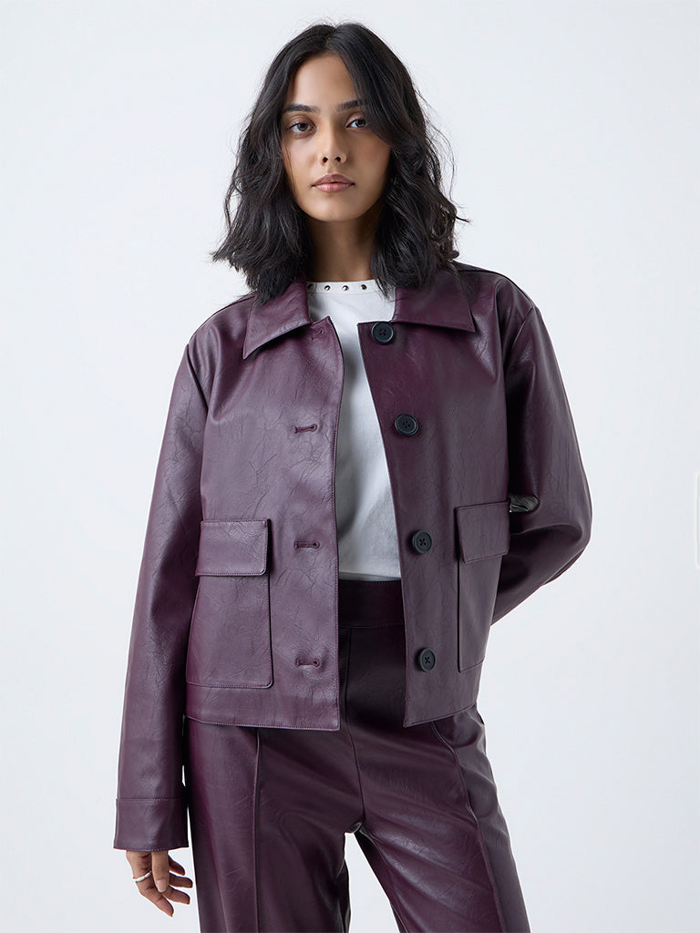 LOV Burgundy Faux Leather Jacket