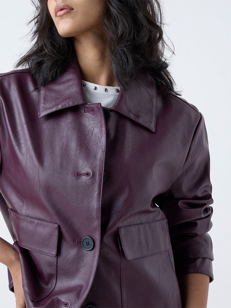 LOV Burgundy Faux Leather Jacket