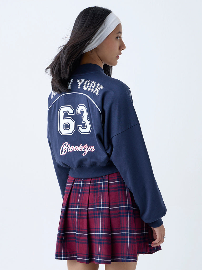 Nuon Navy Text Printed Cotton Jacket