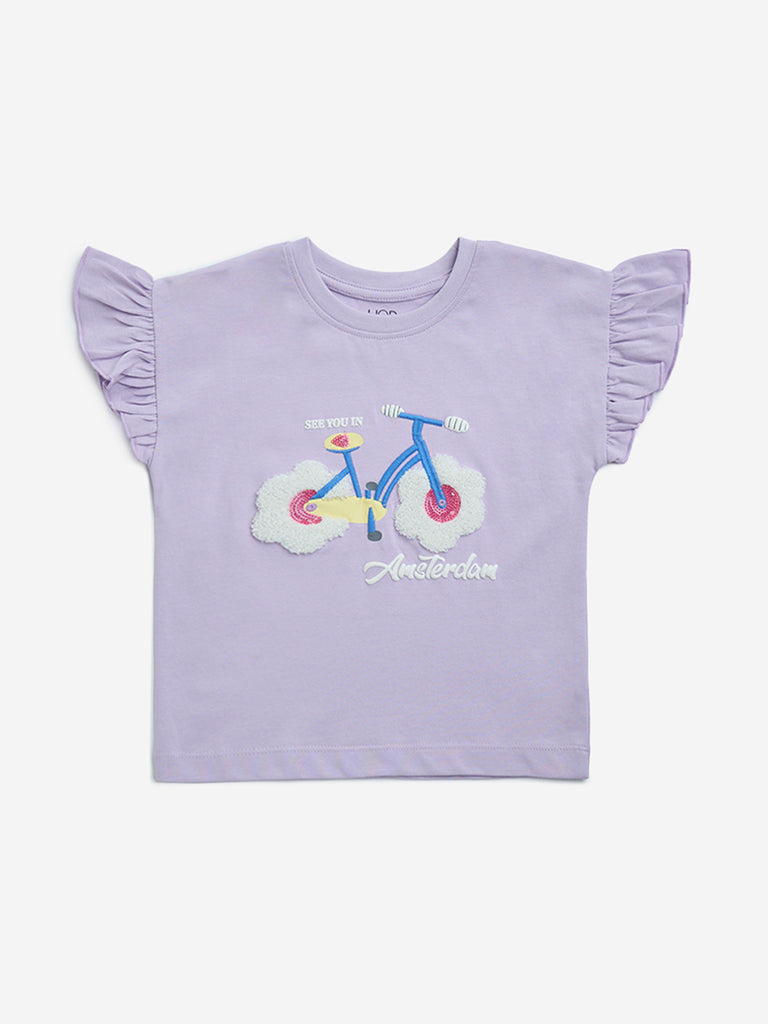 HOP Kids Lilac Applique-Detailed Cotton Top