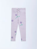 HOP Kids Lilac Floral High-Rise Cotton-Blend Leggings