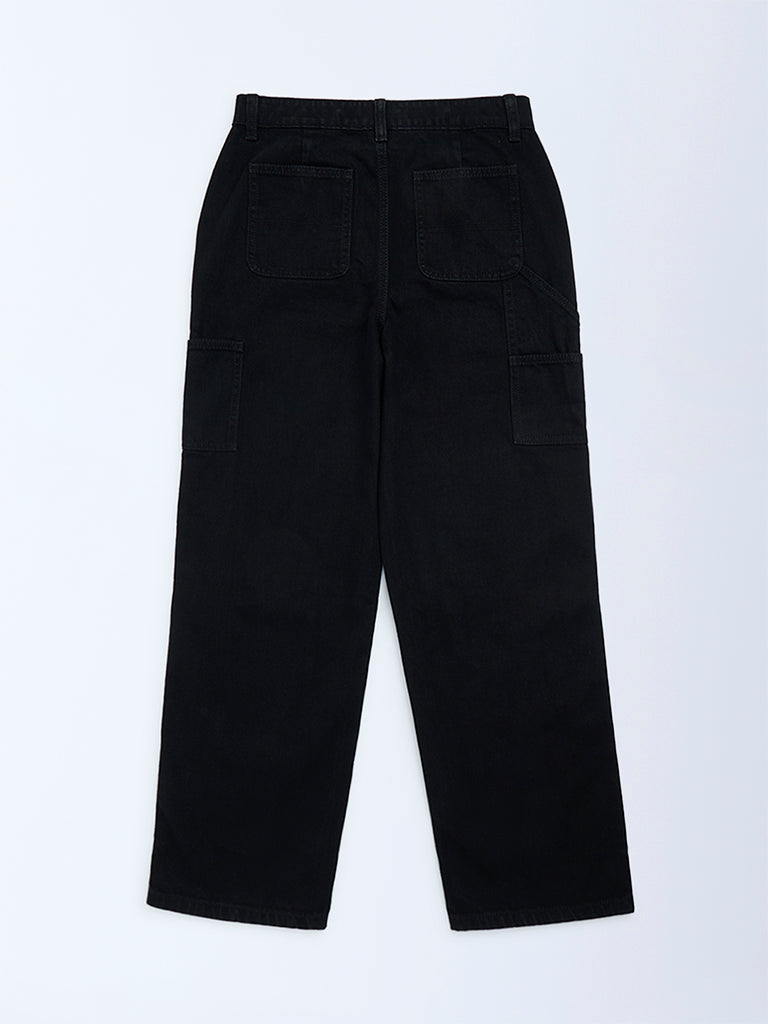 Y&F Kids Black Relaxed-Fit Mid-Rise Jeans