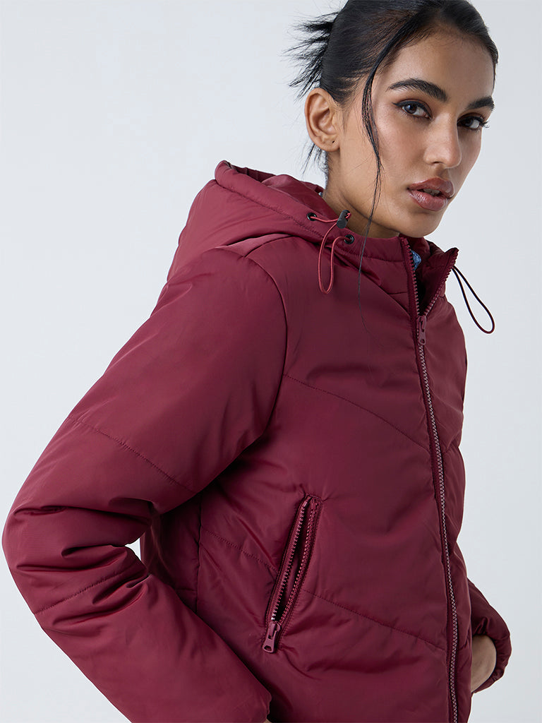 Nuon Burgundy Hooded Puffer Jacket