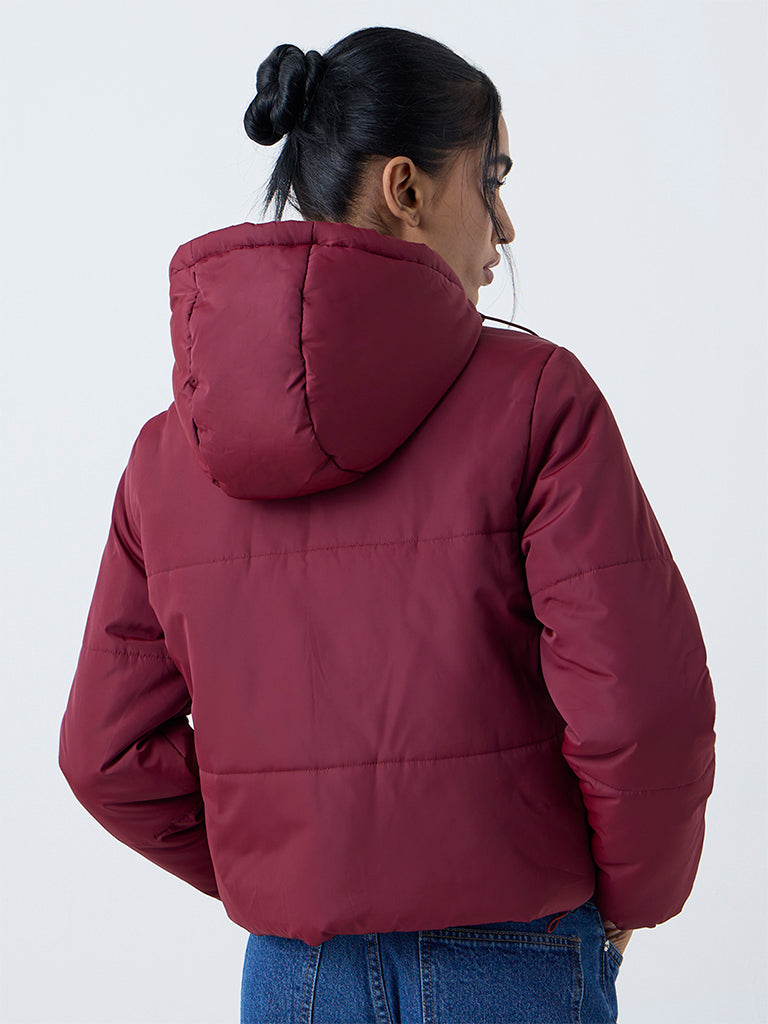 Nuon Burgundy Hooded Puffer Jacket