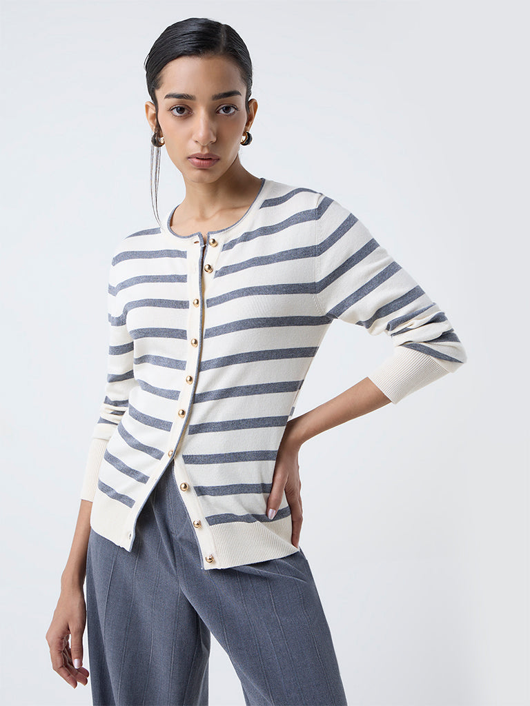 Wardrobe Cream Striped Cardigan