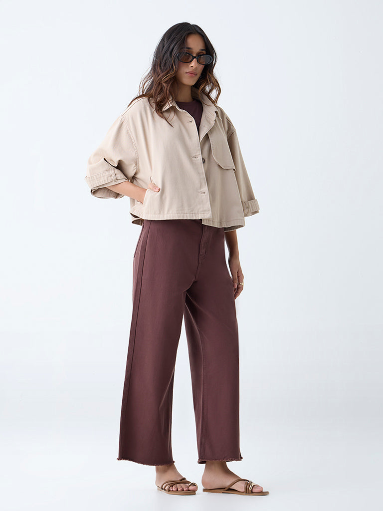 LOV Beige Solid Denim Jacket