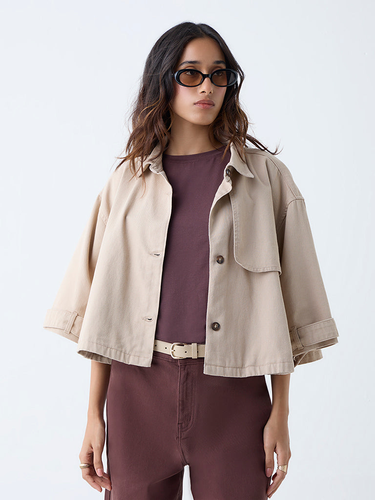 LOV Beige Solid Denim Jacket