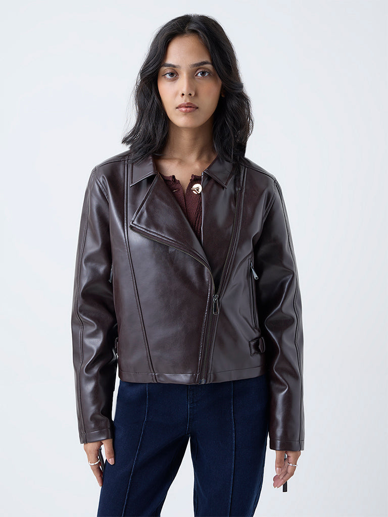 LOV Dark Brown Faux Leather Jacket