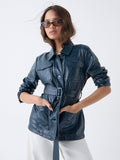 LOV Teal Faux Leather Jacket with Belt