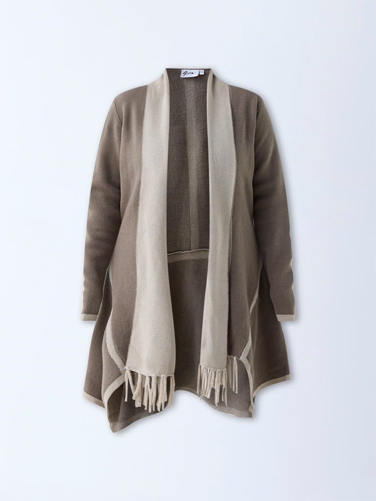 Gia Taupe Fringe-Detailed Shrug