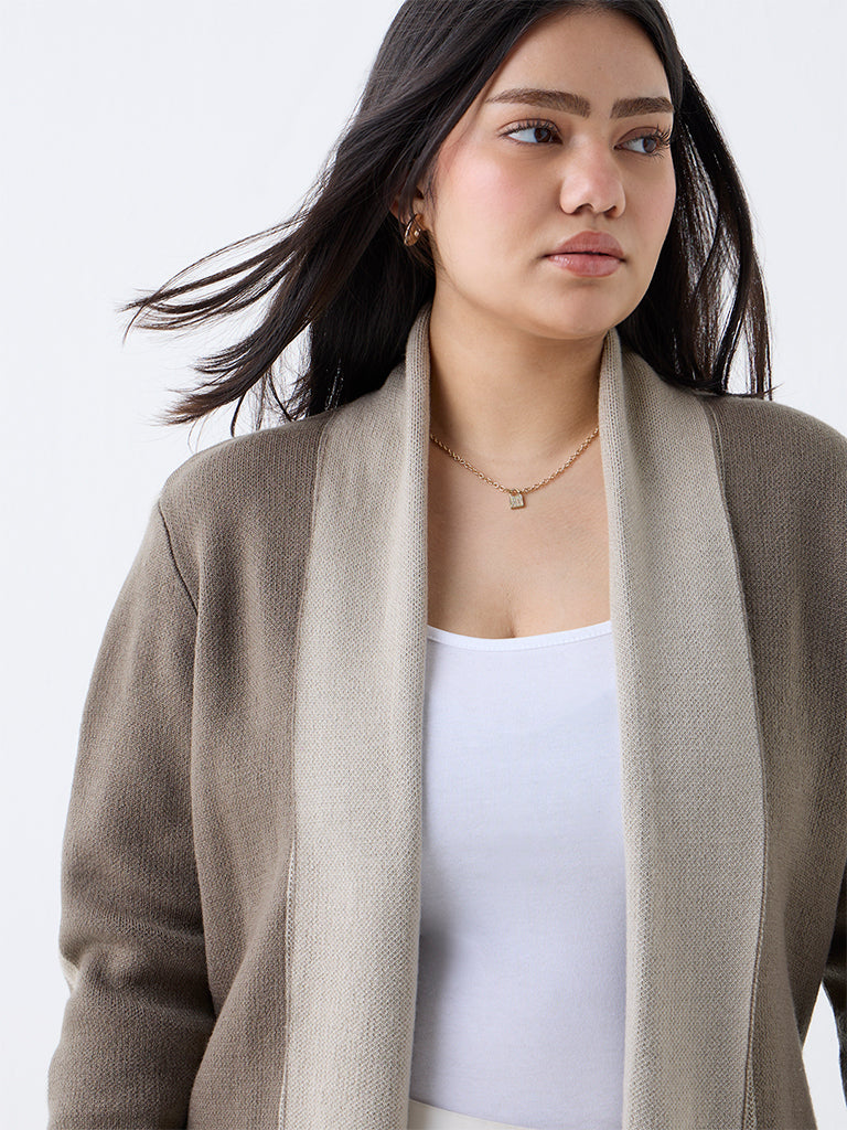 Gia Taupe Fringe-Detailed Shrug