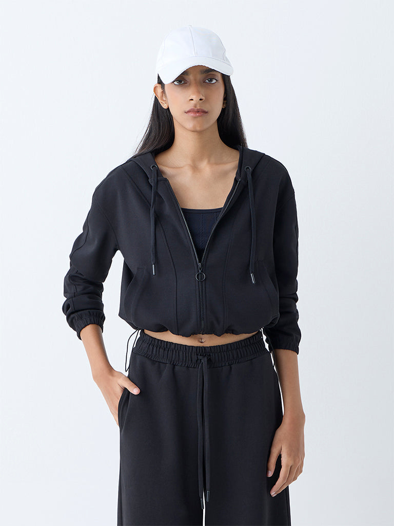 Studiofit Black Solid Hooded Jacket