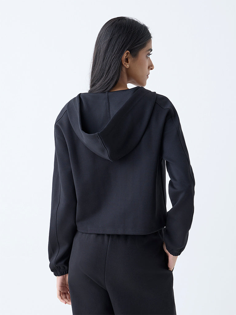 Studiofit Black Solid Hooded Jacket