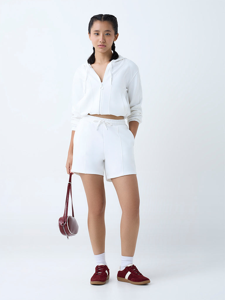 Studiofit White Solid Hooded Jacket