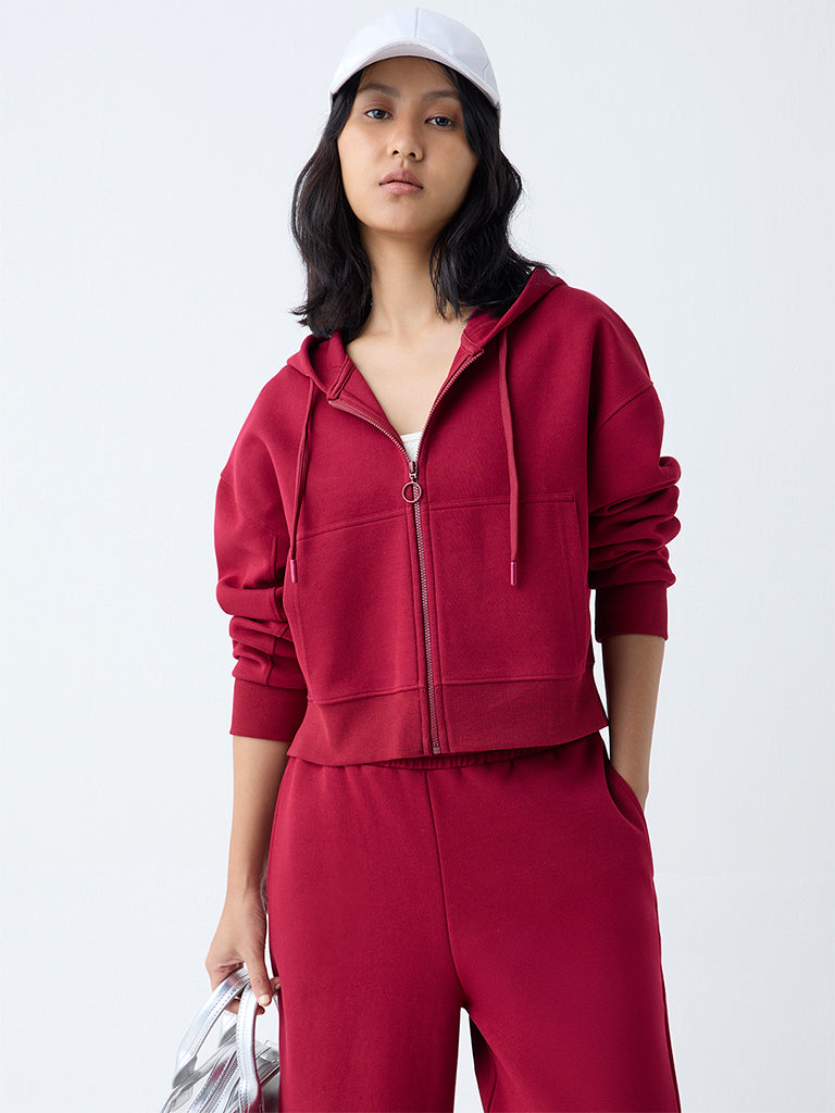 Studiofit Maroon Solid Cotton-Blend Jacket