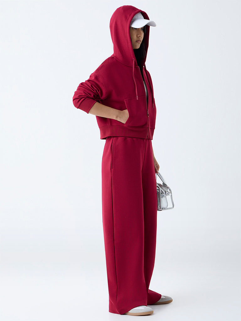 Studiofit Maroon Solid Cotton-Blend Jacket