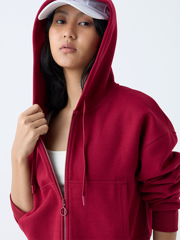 Studiofit Maroon Solid Cotton-Blend Jacket