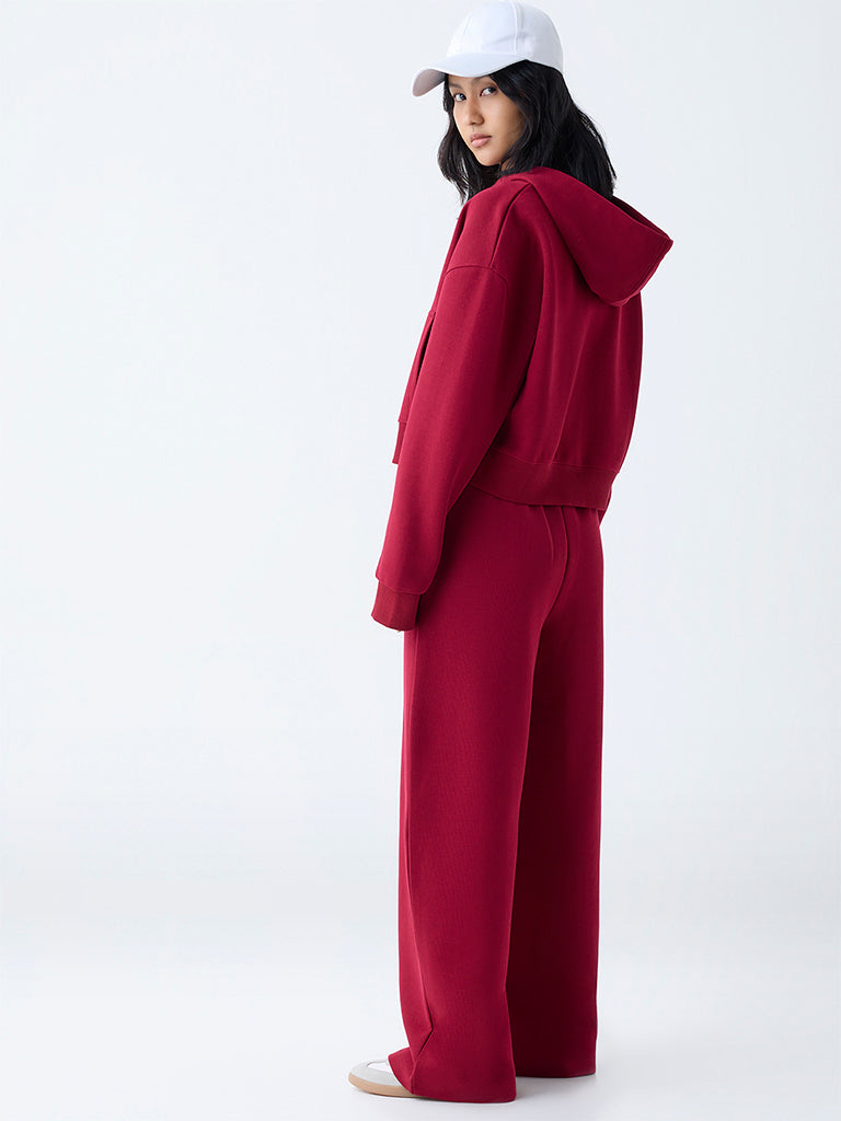 Studiofit Maroon Solid Cotton-Blend Jacket