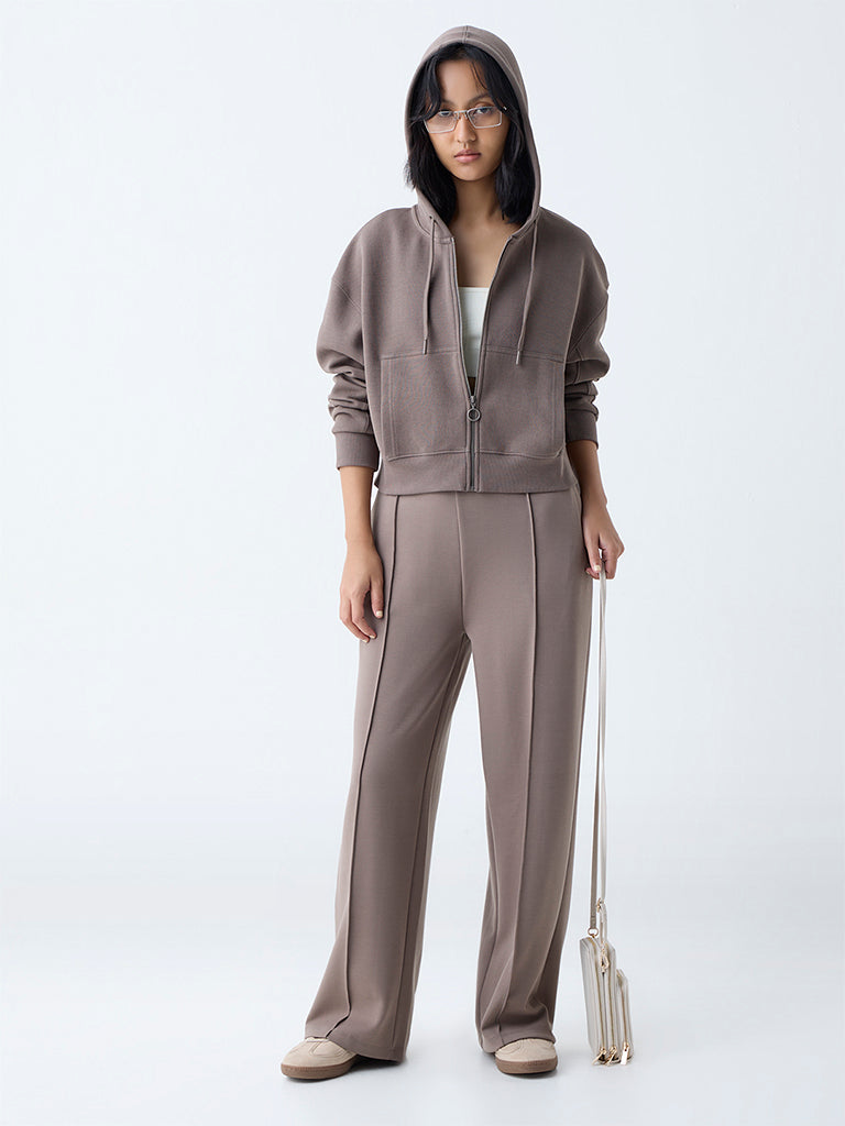 Studiofit Brown Solid Cotton-Blend Jacket