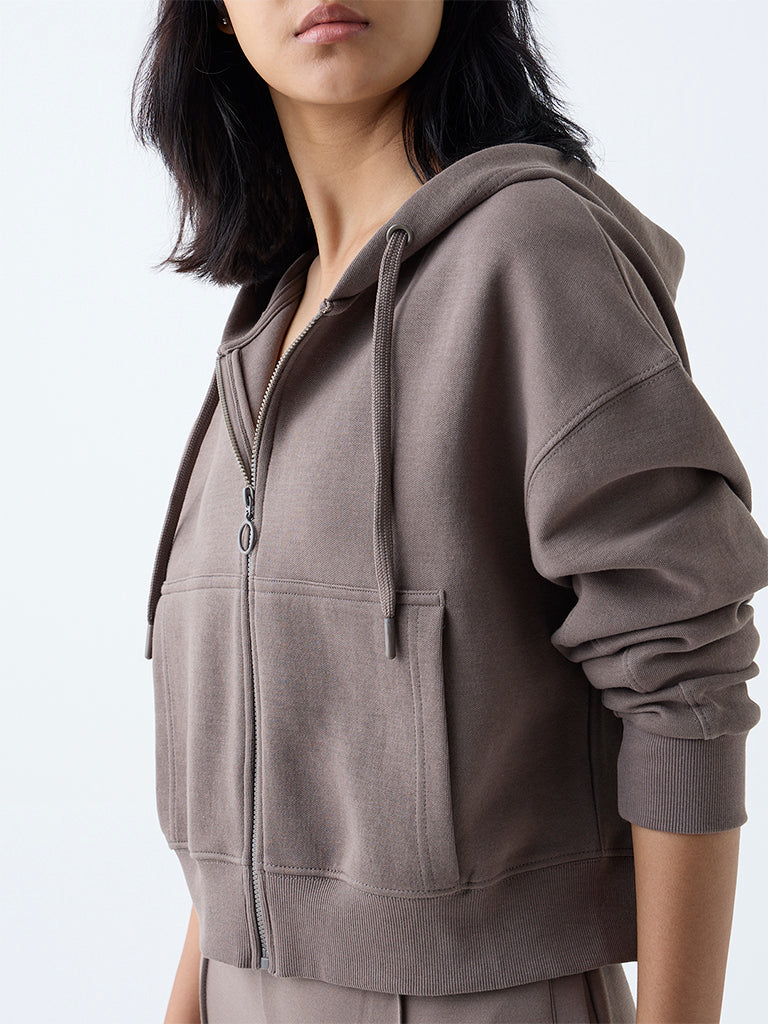 Studiofit Brown Solid Cotton-Blend Jacket