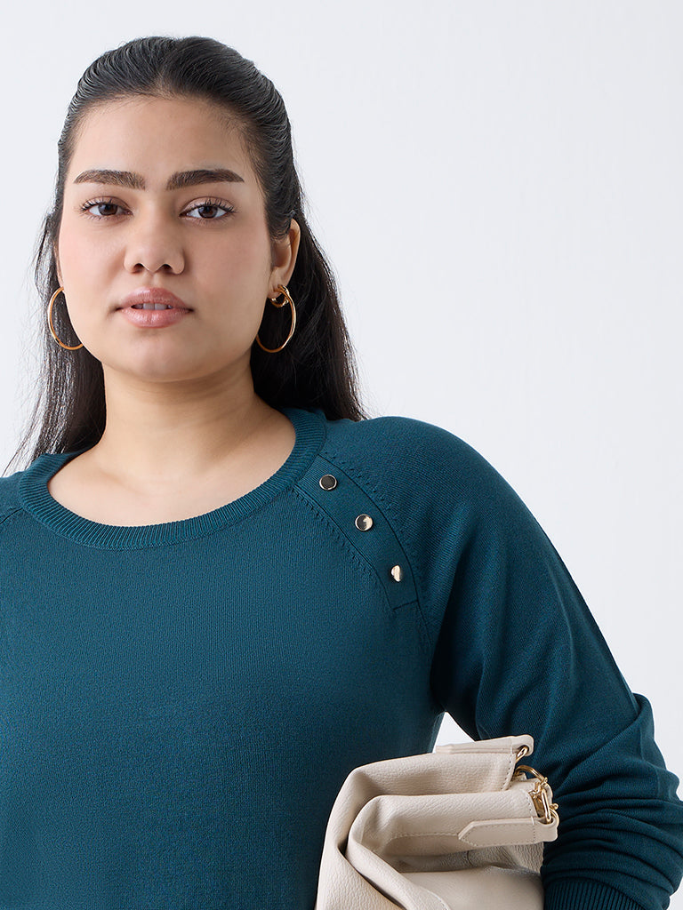 Gia Teal Knit-Textured Sweater