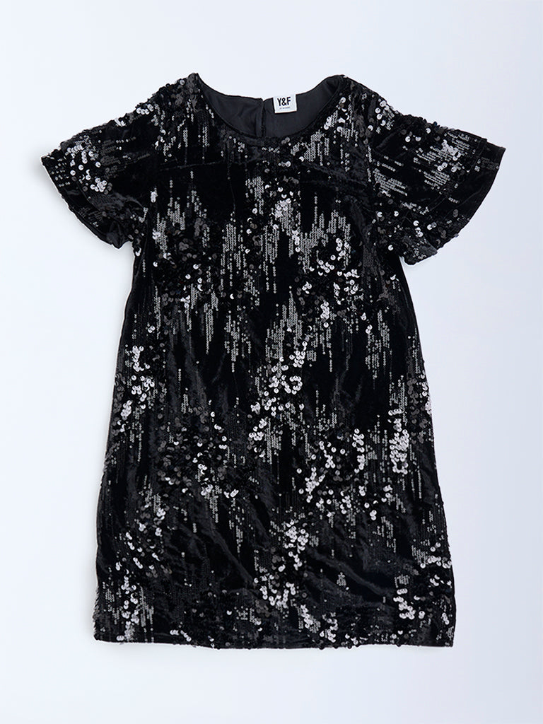 Y&F Kids Black Sequin Embellished Party Dress