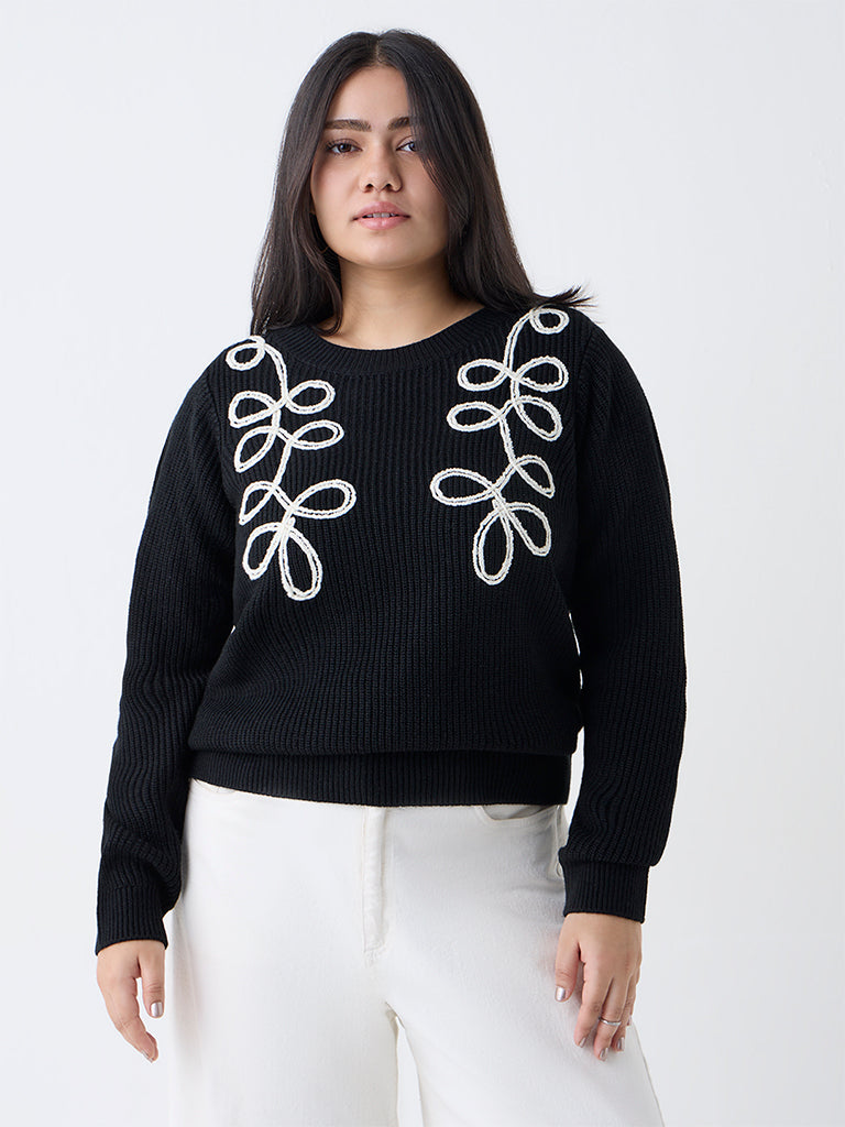 Gia Black Embroidered Knitted Sweater
