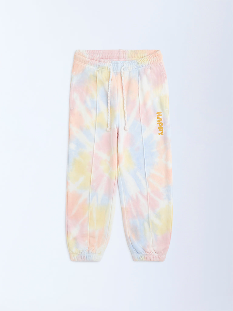 HOP Kids Multicolour Tie-Dye High-Rise Cotton-Blend Joggers
