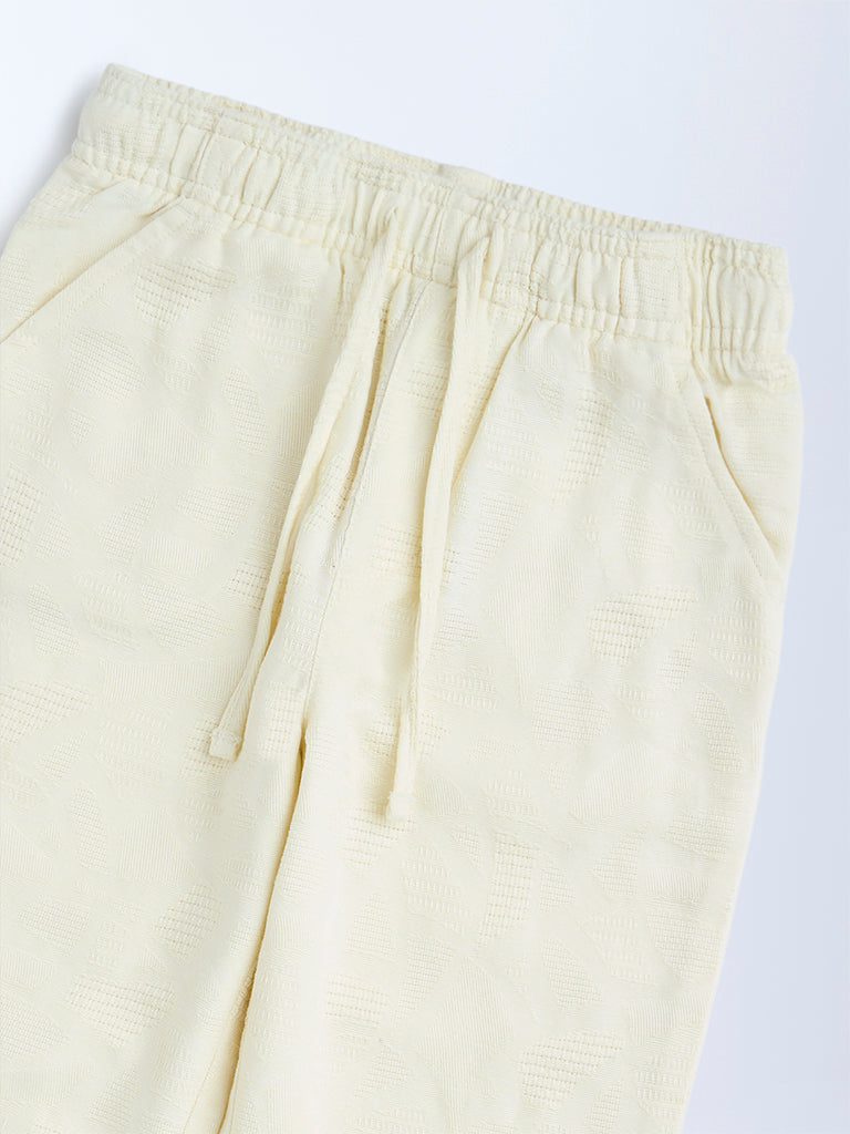 HOP Kids Off-White Textured Mid-Rise Cotton Trousers