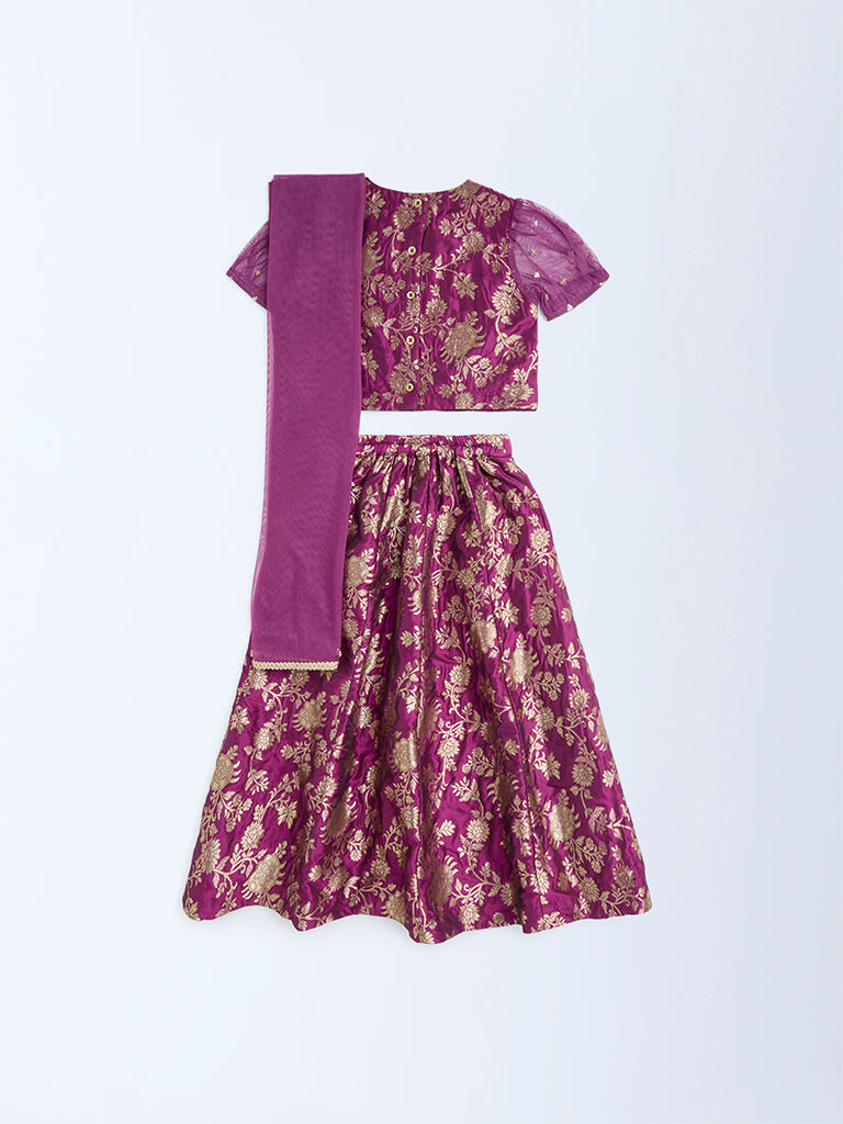 Utsa Kids Plum Floral Embroidered Ethnic Set - (2-8yrs)