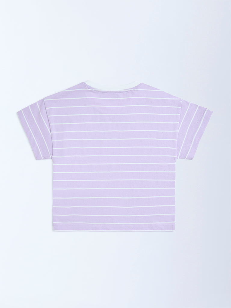 HOP Kids Lilac Striped Cotton T-Shirt