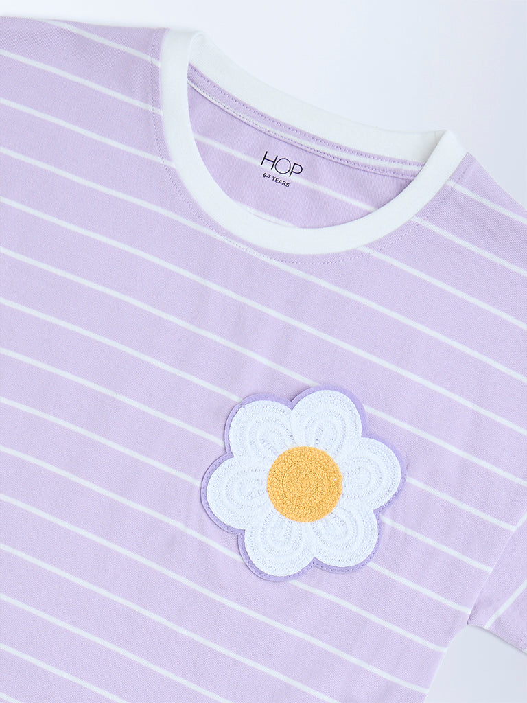 HOP Kids Lilac Striped Cotton T-Shirt