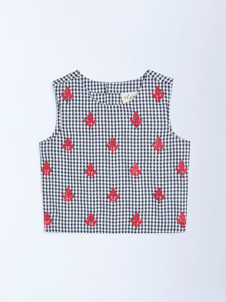 Utsa Kids Black Gingham Checkered Cotton Top - (2-8yrs)