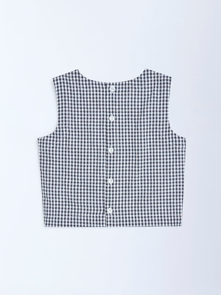 Utsa Kids Black Gingham Checkered Cotton Top - (2-8yrs)
