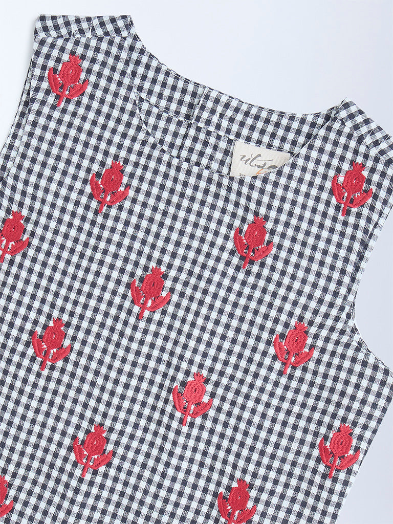 Utsa Kids Black Gingham Checkered Cotton Top - (2-8yrs)