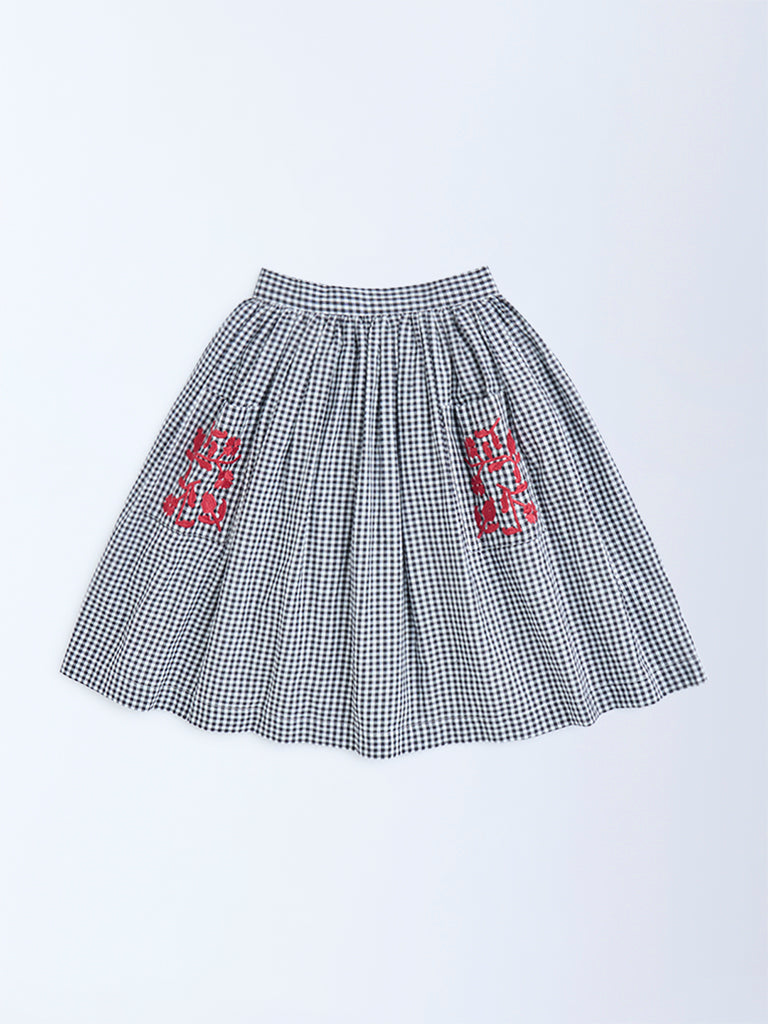 Utsa Kids Black Gingham Checkered Cotton Skirt - (2-8yrs)