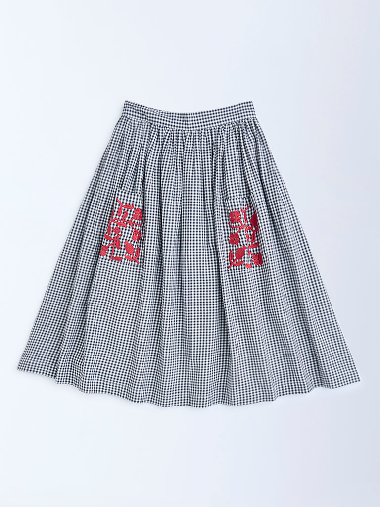 Utsa Kids Black Gingham Checkered Cotton Skirt - (8-14yrs)
