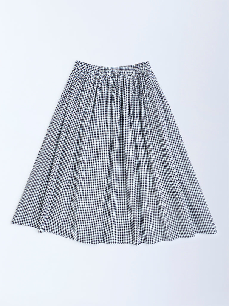 Utsa Kids Black Gingham Checkered Cotton Skirt - (8-14yrs)