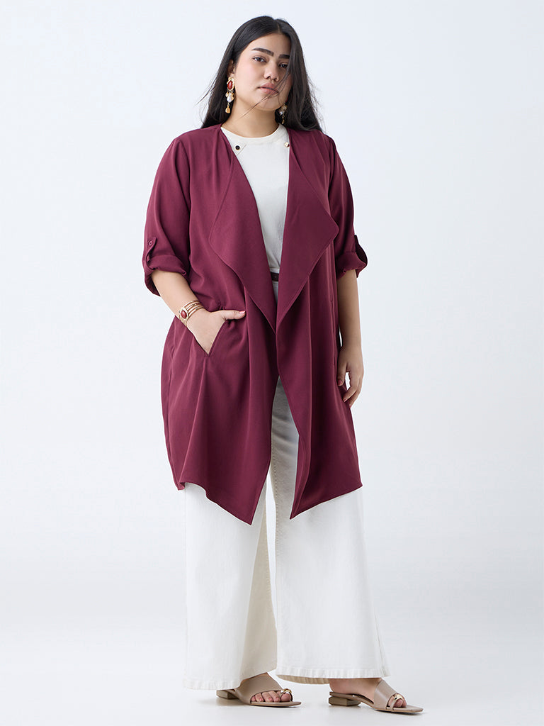 Gia Maroon Solid Cotton Shrug