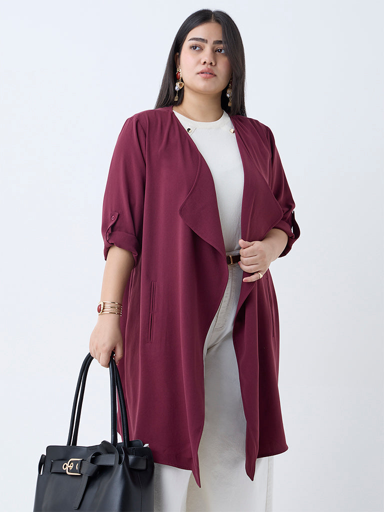 Gia Maroon Solid Cotton Shrug