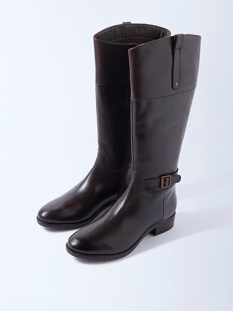 LUNA BLU Dark Brown Tall Leather Boots