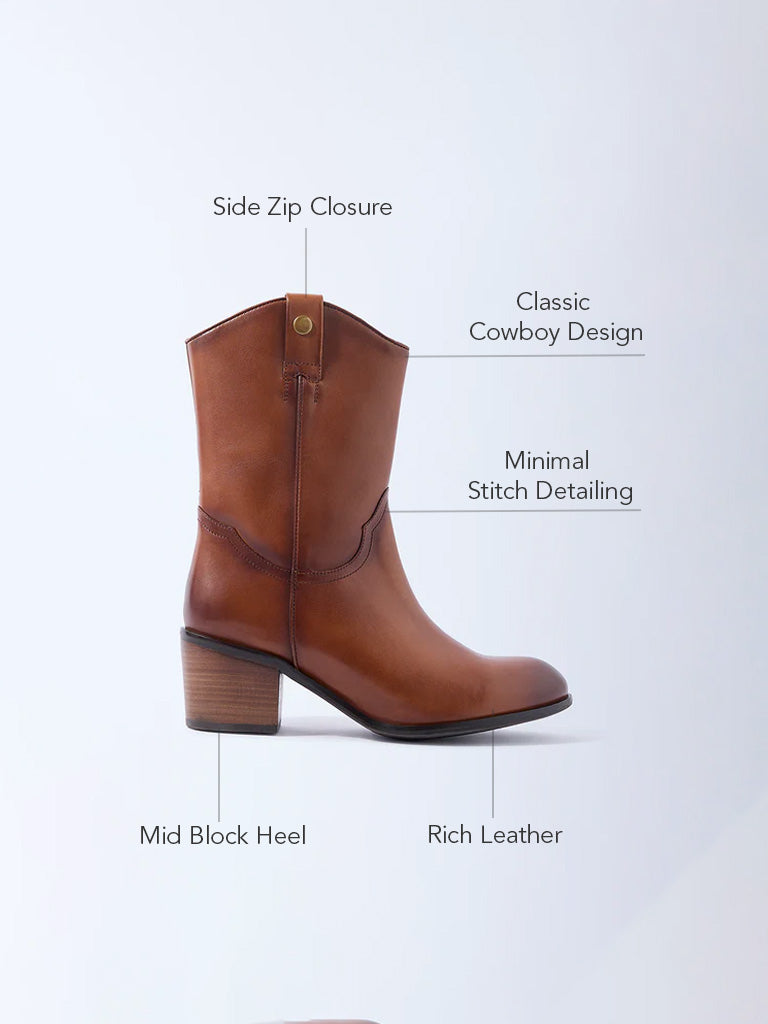 LUNA BLU Tan Cowboy Leather Boots