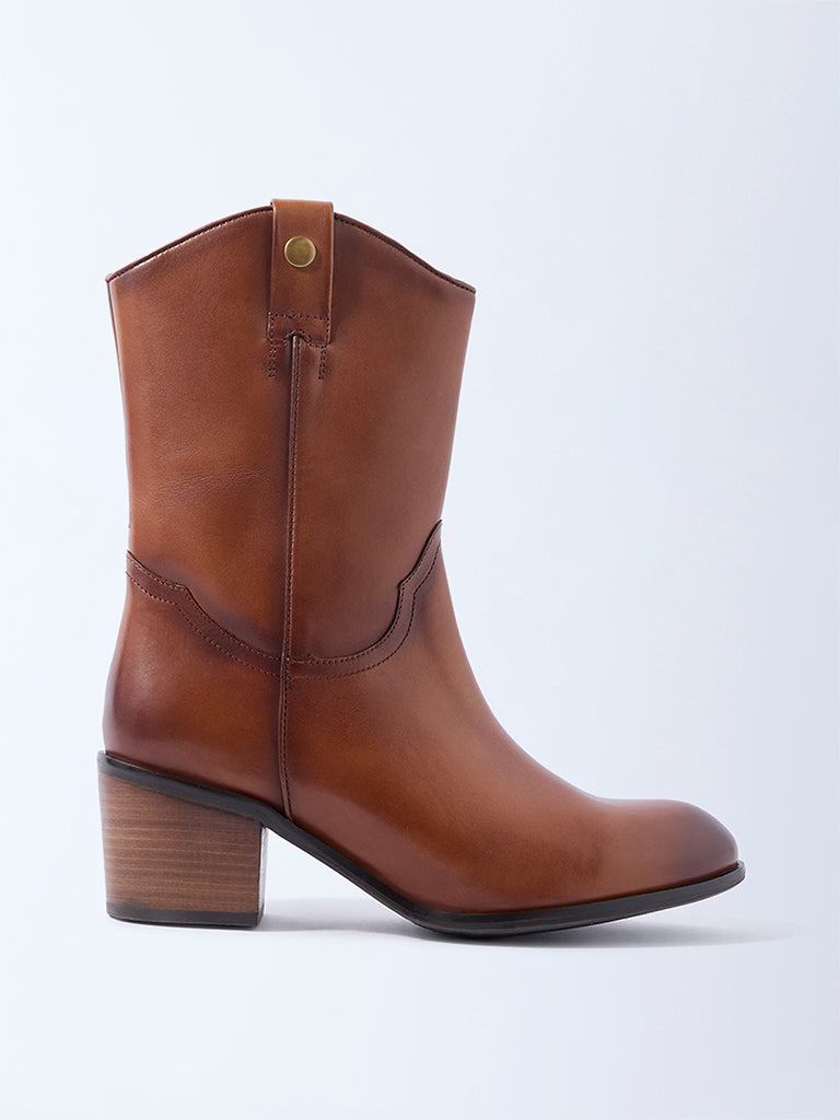 LUNA BLU Tan Cowboy Leather Boots