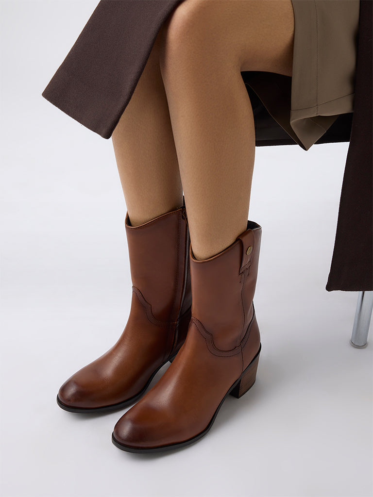 LUNA BLU Tan Cowboy Leather Boots