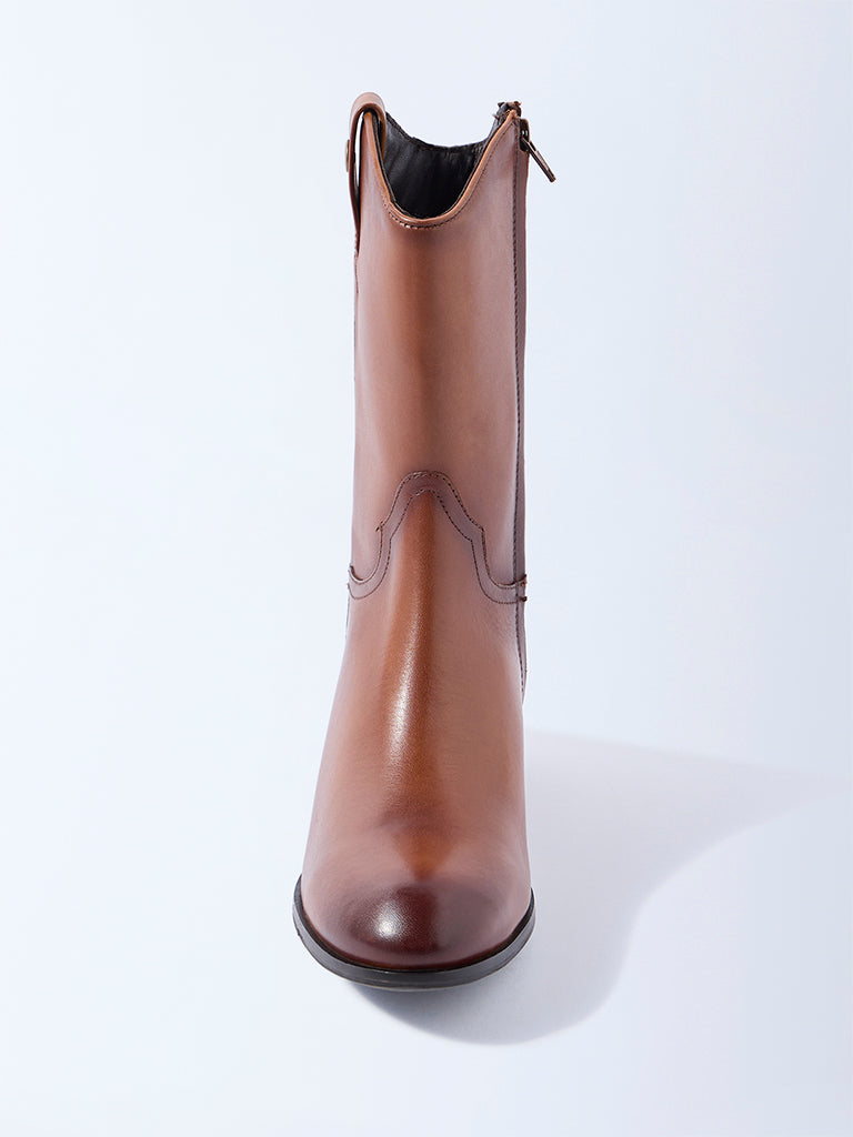 LUNA BLU Tan Cowboy Leather Boots