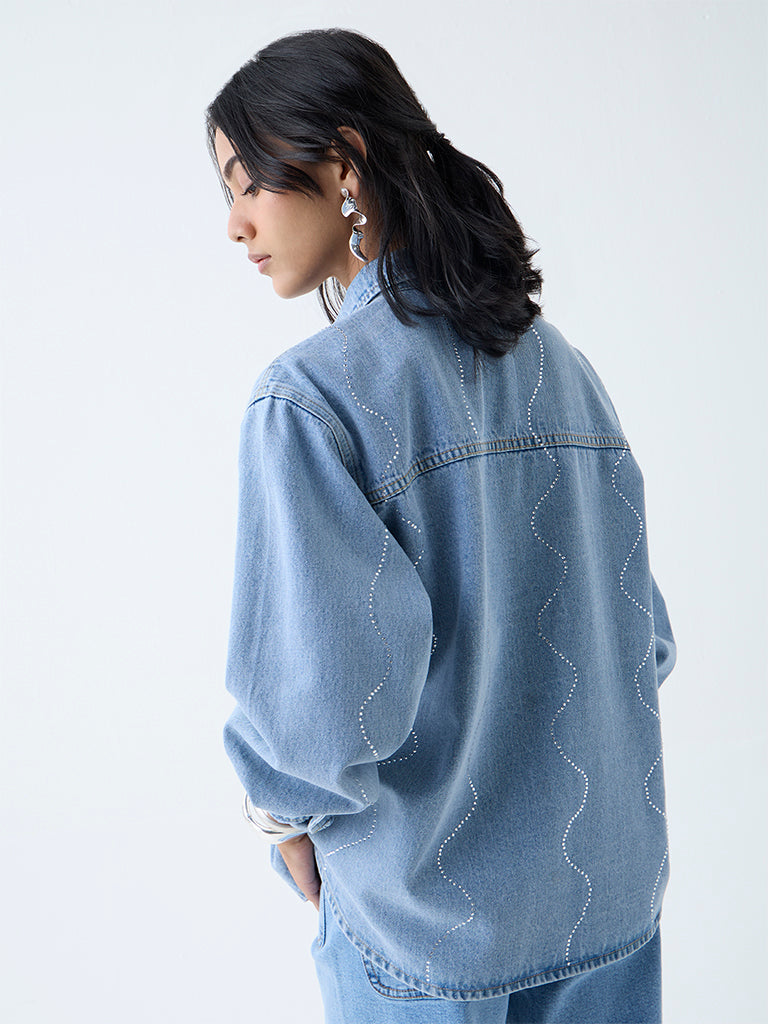 LOV Light Blue Diamante Embellished Denim Jacket