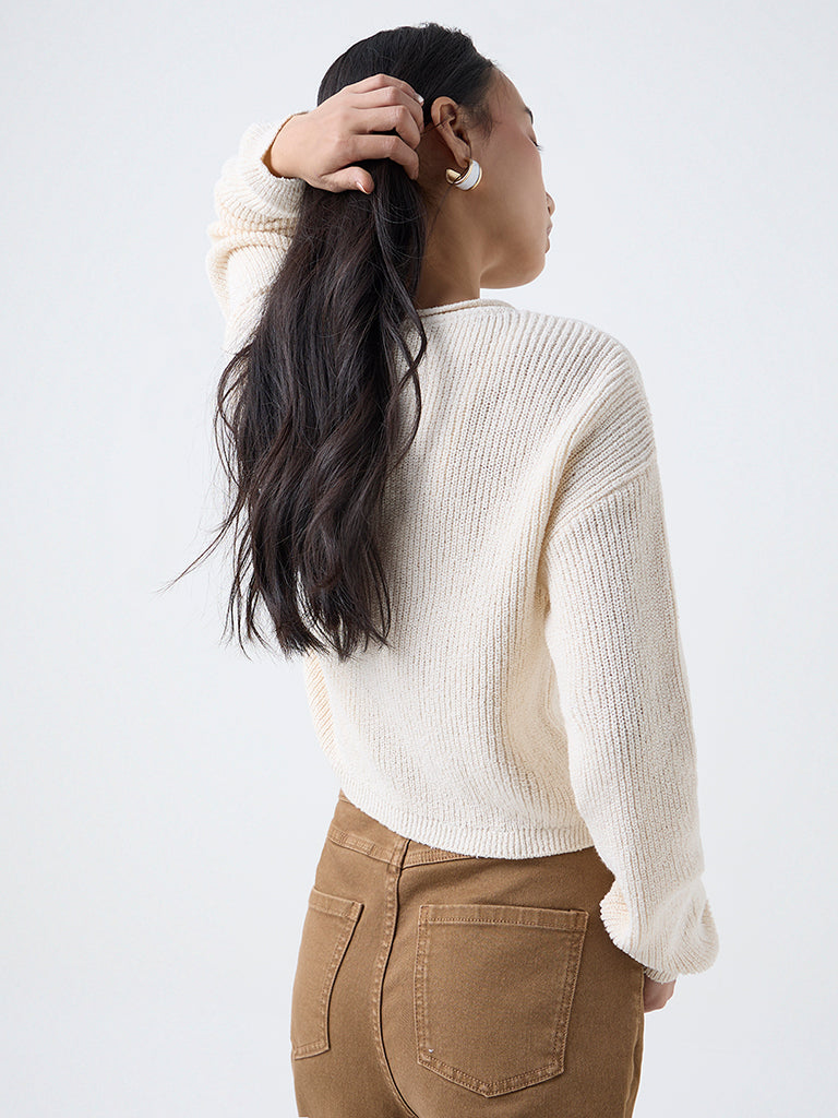 LOV Cream Knitted Cotton-Blend Cardigan