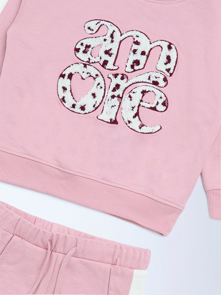 HOP Kids Pink Cotton-Blend Sweatshirt and Joggers Set