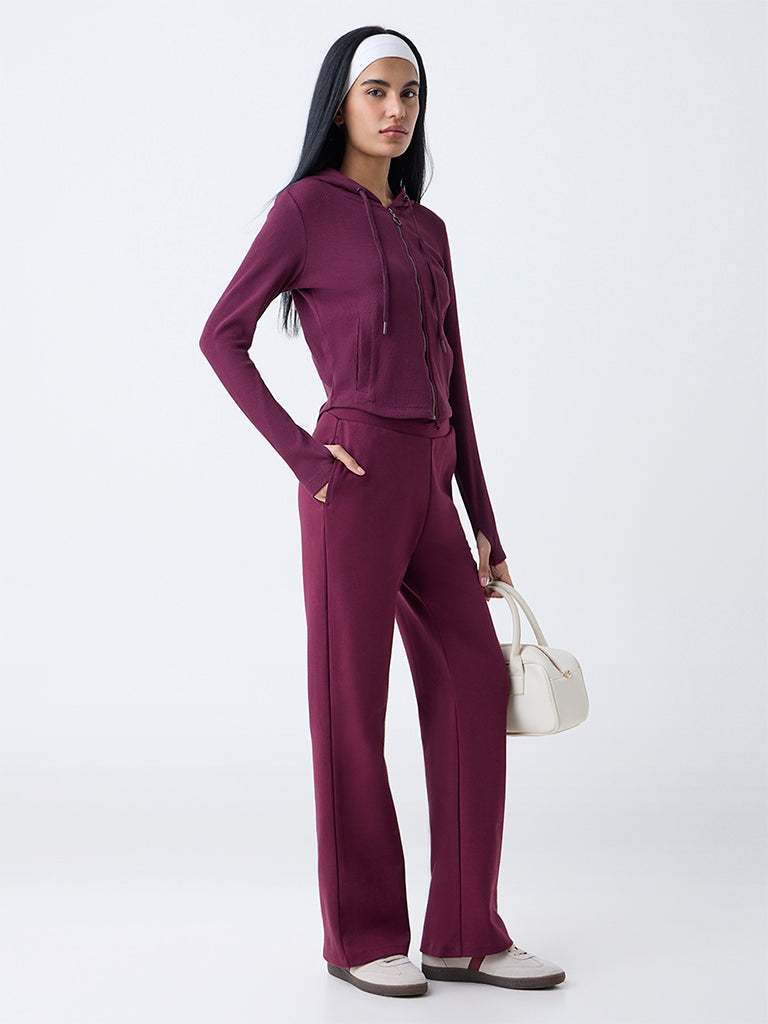 Studiofit Plum Ribbed-Textured Cotton-Blend Jacket