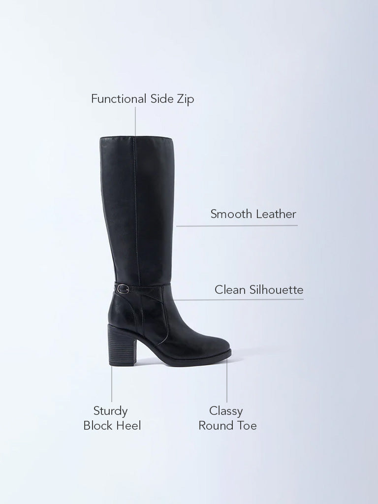 LUNA BLU Black Tall Leather Boots